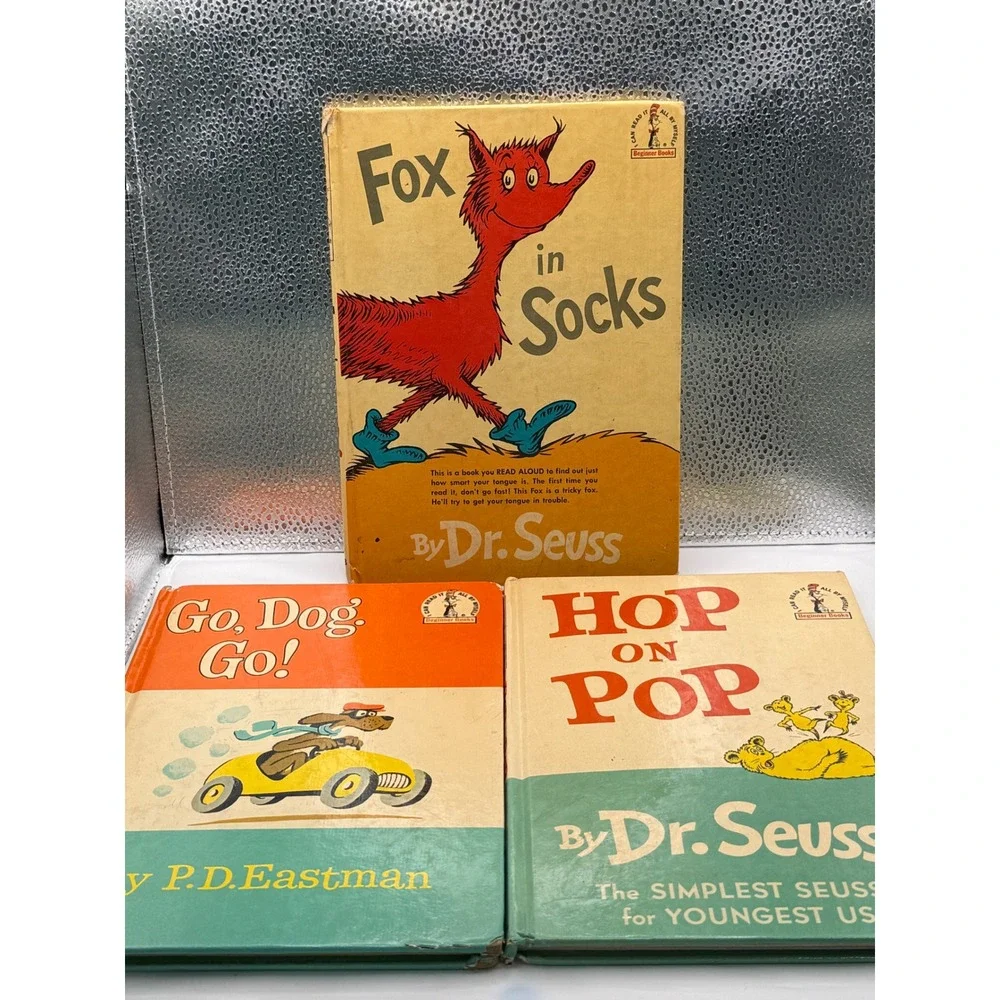 Dr. Seuss Beginner Books Lot: Fox in Socks, Hop on Pop, Go Dog Go1961, 1963,1965